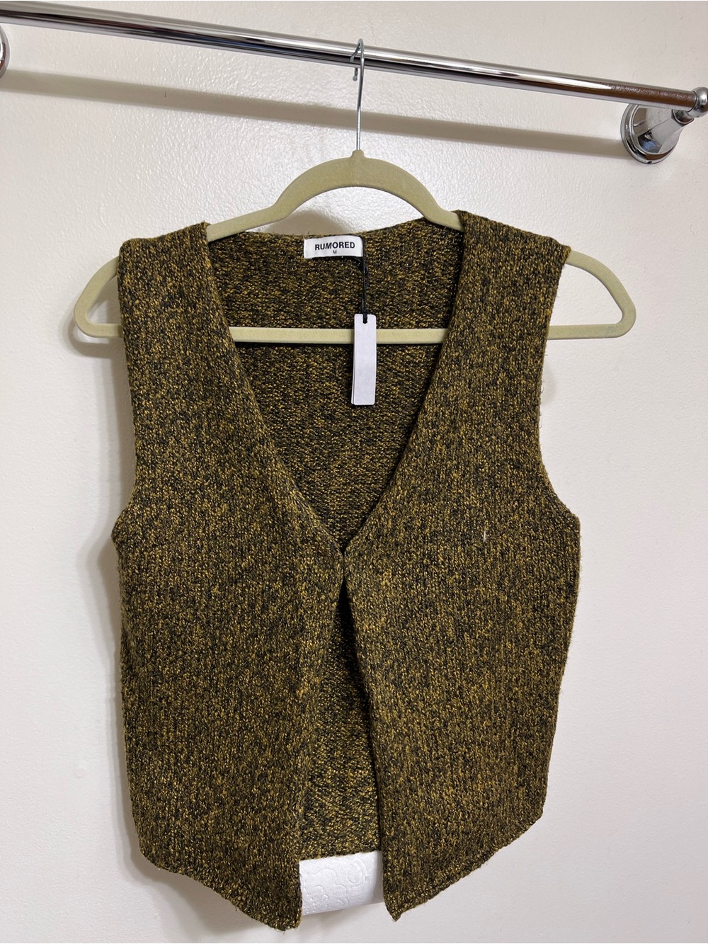 Rumored Olive and Gold Speckled V-Neck Sweater Vest